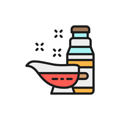 Satsabel and tkemali sauce, sauceboat flat color line icon.