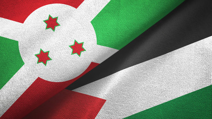 Burundi and Palestine two flags textile cloth, fabric texture