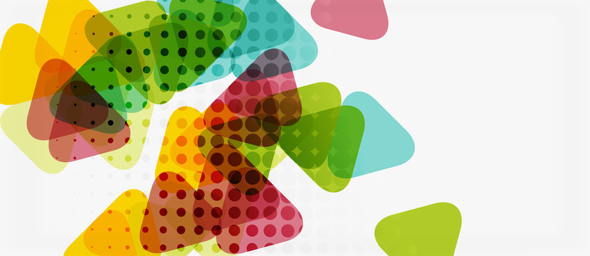 Banner with multicolored mosaic triangle geometric design on white background. Abstract texture. Vector illustration design template.