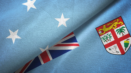 Micronesia and Fiji two flags textile cloth, fabric texture