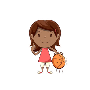 Little girl basketball player thumbs up gesture