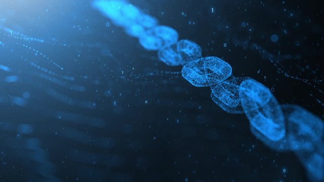 Blurry chain rotation on binary data copy space animation background.
