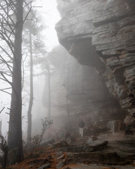 Winter Hiking at Pilot Mountain, North Carolina in the Fog