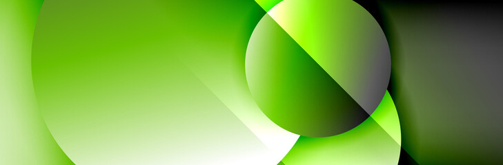 Dynamic trendy geometrical abstract background. Circles, round shapes 3d shadow effects and fluid gradients. Modern overlapping round forms