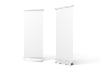 Roll up banner isolated on white, 3D rendering