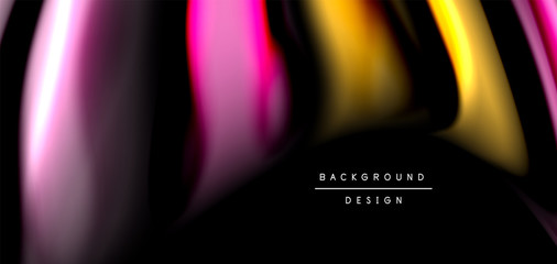 Abstract silk smooth lines on black, multicolored liquid fluid rainbow style waves on black