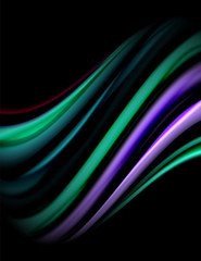 Obraz premium Silk smooth lines on black, liquid fluid color waves. Vector Illustration
