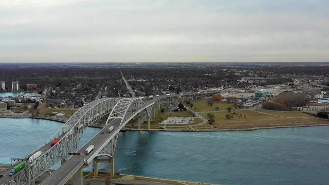 Aerial Blue Water Bridge border crossing