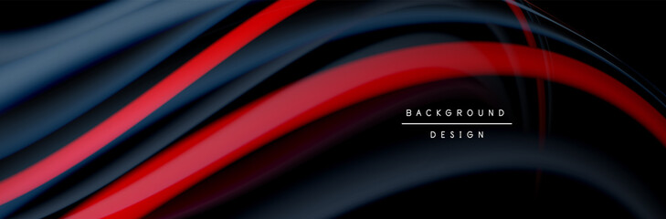 Сolorful flow poster. Wave liquid lines and shapes in black color background. Vector Illustration