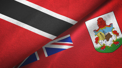 Fototapeta premium Trinidad and Tobago and Bermuda two flags textile cloth, fabric texture