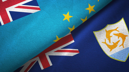 Tuvalu and Anguilla two flags textile cloth, fabric texture
