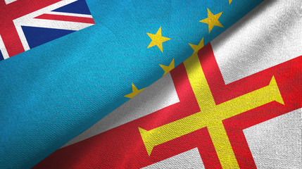 Tuvalu and Guernsey two flags textile cloth, fabric texture
