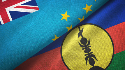 Tuvalu and New Caledonia two flags textile cloth, fabric texture