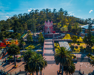 Aerial photography of a church in metepec Mexico © Alex Wolf 