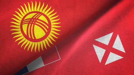 Kyrgyzstan and Wallis and Futuna two flags textile cloth, fabric texture