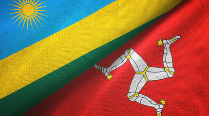 Rwanda and Isle of Mann two flags textile cloth, fabric texture