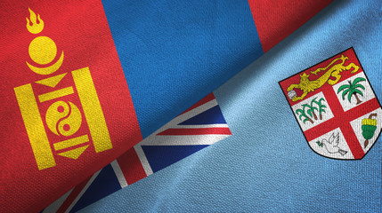 Mongolia and Fiji two flags textile cloth, fabric texture