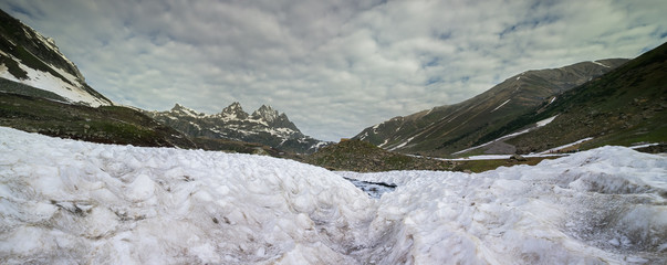 Thajwas Glacier in Sonmarg Kashmir under a fresh cover of snow