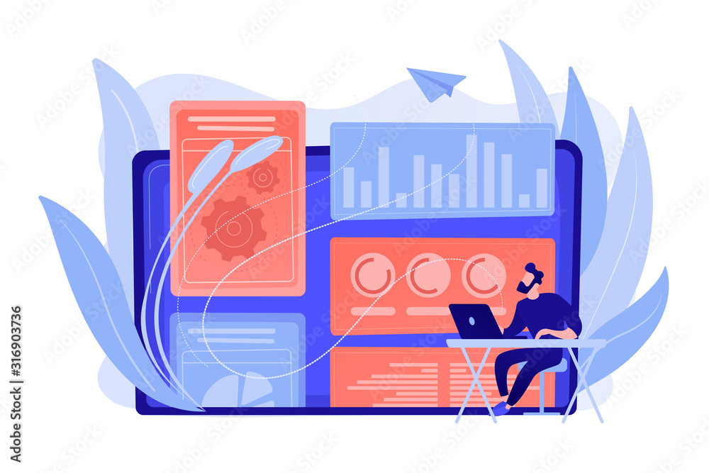 Wall mural digital marketing strategist working with digital technologies and media. attribution modeling, bran