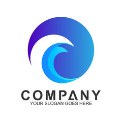 Wave Letter C Logo In Circle Shape, Ocean Logo, Flow Waves Logo