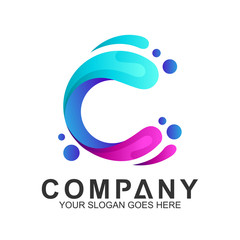 Wave Letter C Logo Vector, Ocean Logo, Flow Waves Logo