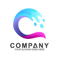 Wave Letter C Logo Vector, Ocean Logo, Flow Waves Logo