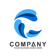 Wave Letter C Logo Vector, Ocean Logo, Flow Waves Logo