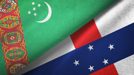 Turkmenistan and Netherlands Antilles two flags textile cloth, fabric texture
