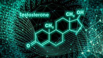 Chemical molecular formula hormone testosterone. Infographics illustration.