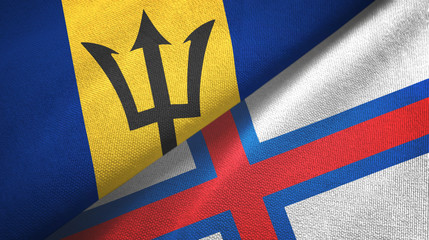 Barbados and Faroe Islands two flags textile cloth, fabric texture