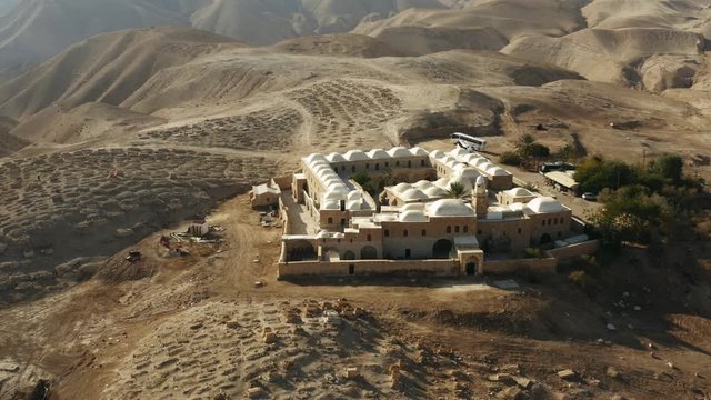 Nabi Musa (Prophet Moses) burial site in Judean desert, Israel, 4k aerial
