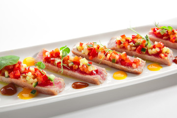 Appetizer with Tuna Tartar, Seasonal Vegetables and Greens