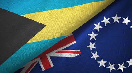 Bahamas and Cook Islands two flags textile cloth, fabric texture