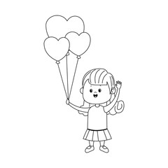 cute girl with heart balloons icon, flat design
