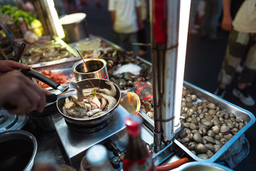 Thai style stir-Fry prawn cooked. Street food at bangkok thailand.