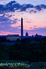 Washington Skyline before sunrise from Arlington, Virginia, Travel in the USA in springtime