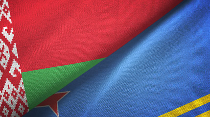 Fototapeta premium Belarus and Aruba two flags textile cloth, fabric texture