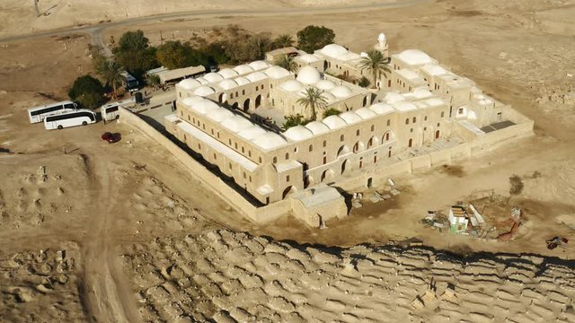 Nabi Musa (Prophet Moses) burial site in Judean desert, Israel, 4k aerial