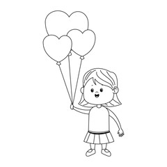 Happy girl with heart balloons icon, flat design