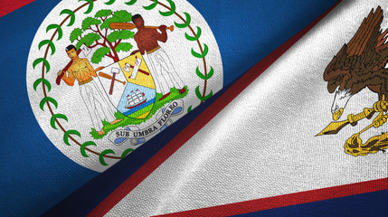 Belize and American Samoa two flags textile cloth, fabric texture