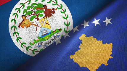 Belize and Kosovo two flags textile cloth, fabric texture