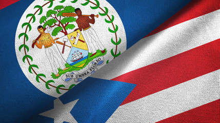 Belize and Puerto Rico two flags textile cloth, fabric texture