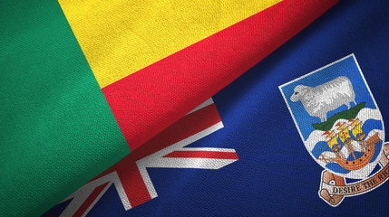 Benin and Falkland Islands two flags textile cloth, fabric texture