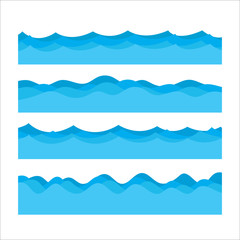 Marine seamless pattern with stylized blue waves on a light background. Water Wave abstract design.