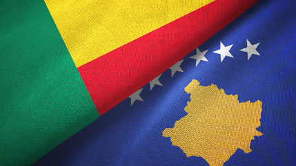 Fototapeta premium Benin and Kosovo two flags textile cloth, fabric texture