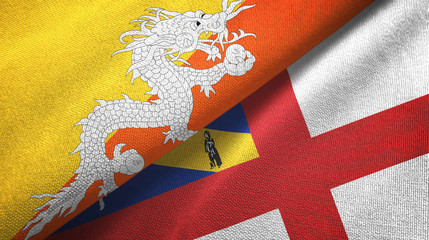 Bhutan and Herm two flags textile cloth, fabric texture