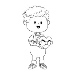 cartoon boy with chocolate heart box, flat design