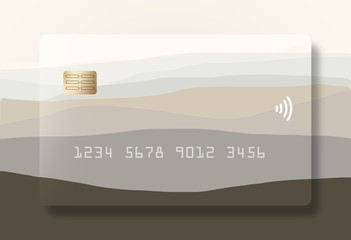 Fototapeta na wymiar A credit card or debit card that is generic has fading hills design and is seen on a correspondingly designed background...