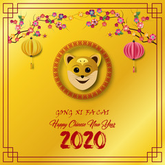 Happy Chinese New Year 2020 greeting card. Year of the rat