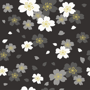 Vector black cherry blossoms seamless pattern © KY